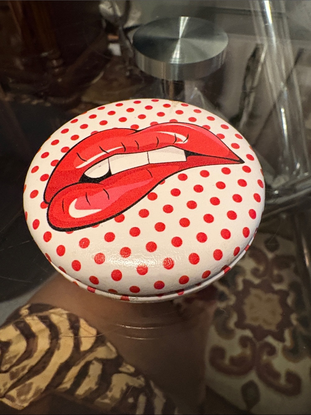 Polka Dot Red Lip Mirror Detail